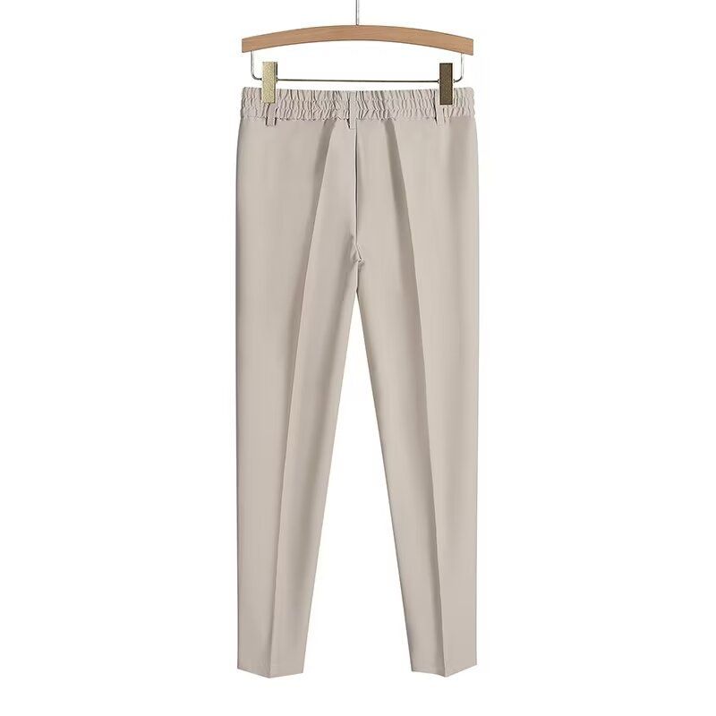 Yaz İnce Erkek Drape Üst Sınıf Küçük Düz Pantolon Basit Buz İpek Rahat Konik Pantolon Kore Versiyonu Dokuz Nokta Pantolon_voghion.com