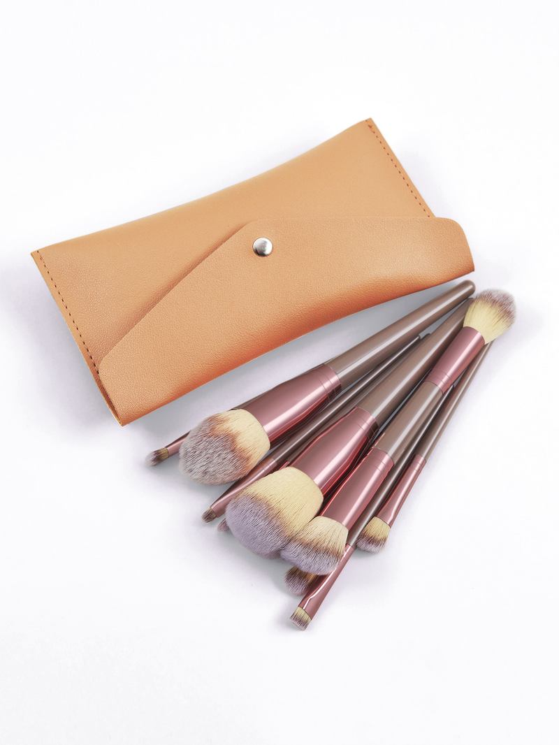 10dílná sada štětců na make-up v hnědé barvě s taštičkou, včetně štětce na pudr a štětce na tvářenku FINDCOLOR, přímý prodej od výrobce_voghion.com