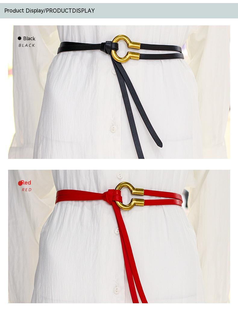 Cintura in pelle di vacchetta casual e versatile da donna di nuova vendita abbinata a una cintura annodata in pelle vintage alla moda_voghion.com