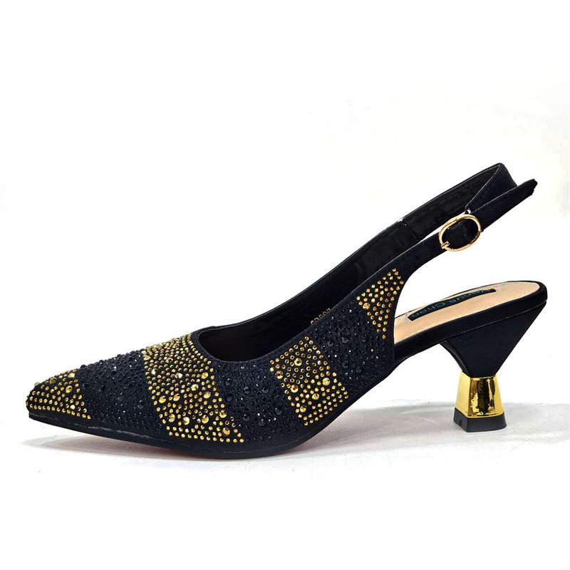 Shoe bag set combination with pointed striped rhinestones matching square handbag_voghion.com