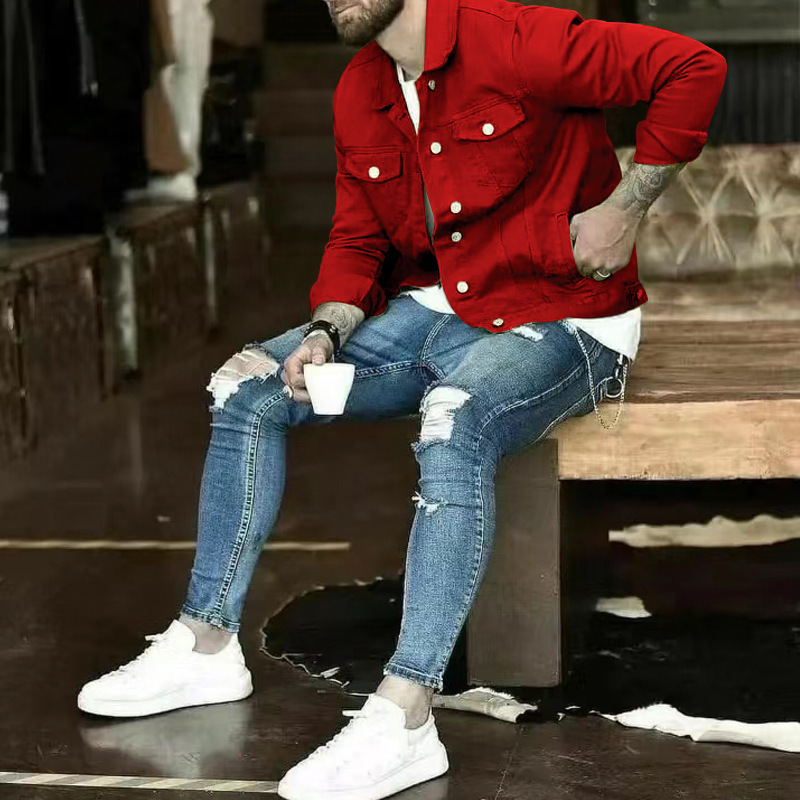 2024 Men's Spring and Autumn Casual Slim Fit Denim with Multi Pocket Button Smooth Plate Workwear Jacket_voghion.com