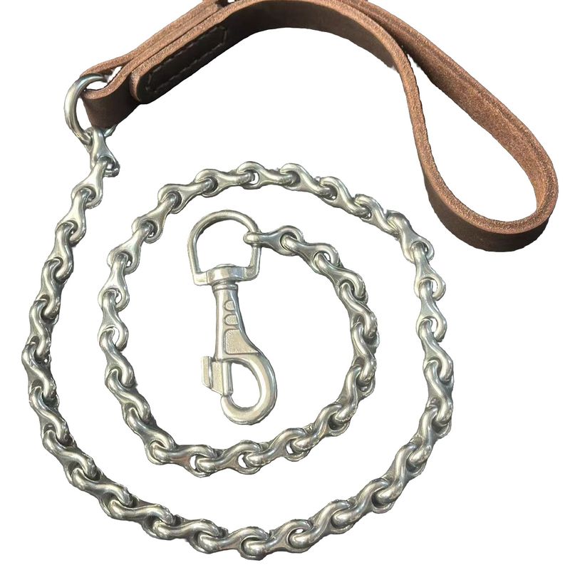 Dragon Bone Leather Handle Stainless Steel Leash For Medium And Large Dogs, Anti-Bite Leash, Durable Dog Chain_voghion.com