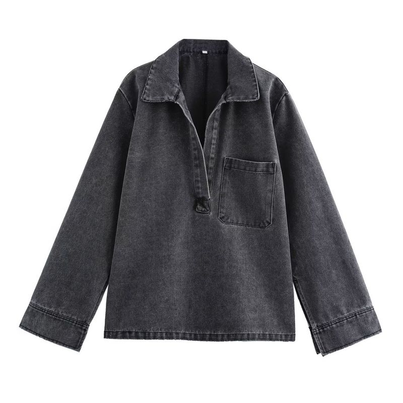 Giacca in denim alla moda da donna K; pantaloni lunghi con elastico in vita; completo casual in denim._voghion.com