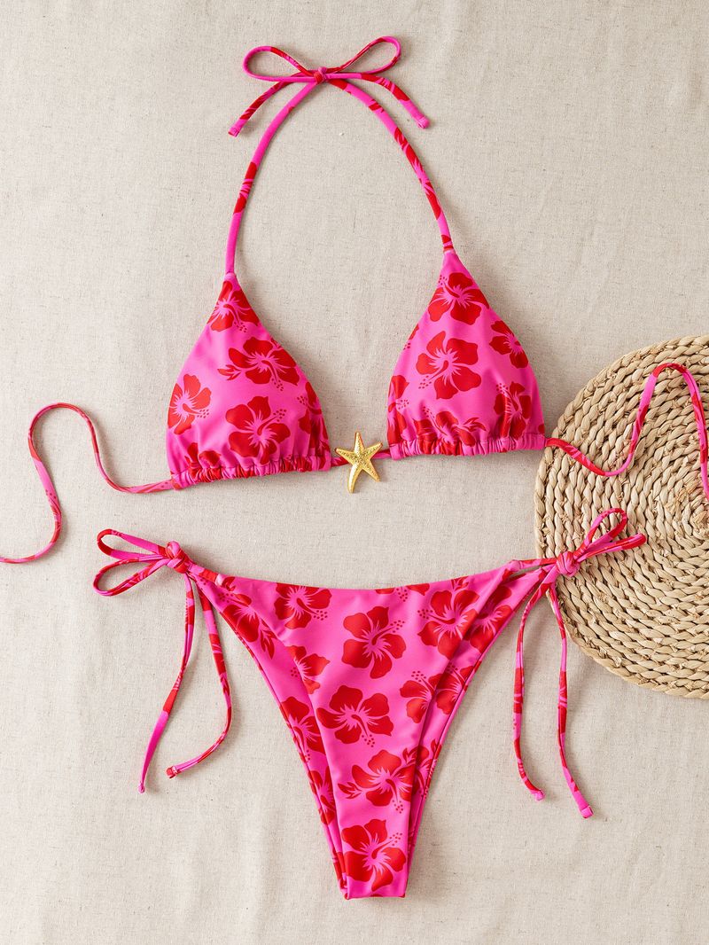 Damenbekleidung Dreieck Cup Spitze Seestern Zubehör Sexy Split Bikini Badeanzug Weiblich_voghion.com