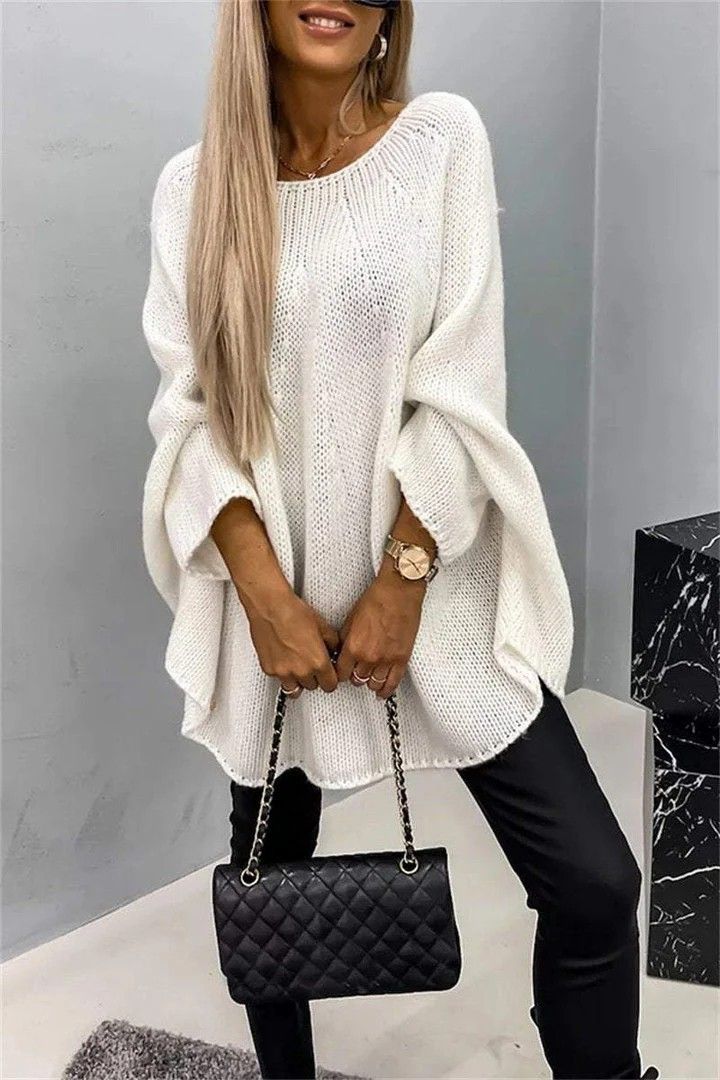 Women's Cape Knit Sweater – Oversized Shawl Collar Pullover (Greyish/Pinkish/Khaki, S/M & L/XL)_voghion.com