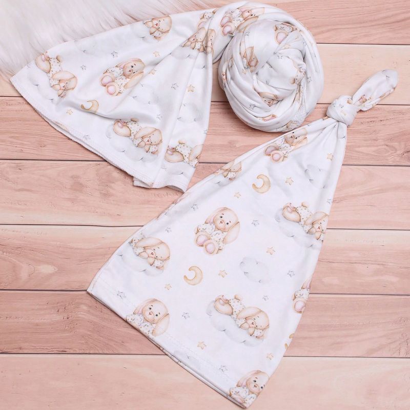 Ylsteed Bear Print Newborn Photography Wrap Blankets Matching With Hats Infant Photography Props Cartoon Picture Shoot Swaddle_voghion.com