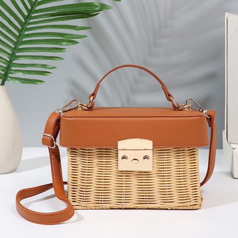 Borsa a tracolla da strada da donna, in rattan intrecciato, OEM_voghion.com