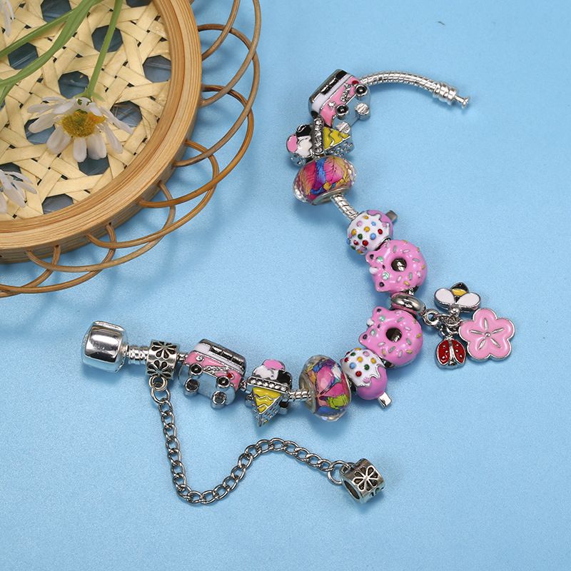 Charm Bilezikler Pembe Kız Bilekliği Donut Dondurma Araba Boncuklu Kendin Yap Bilezik Kadın_voghion.com