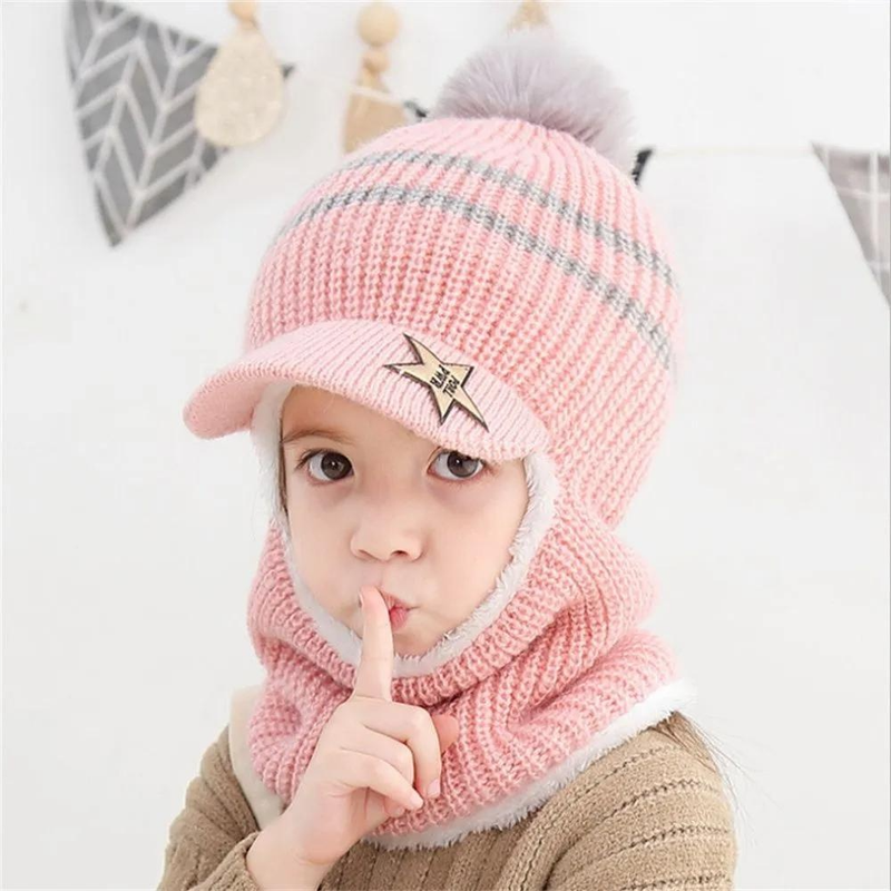 Inverno Bambini Più Cappelli Beanie In Pile Spessore Caldo Passamontagna Lavorato A Maglia Per Bambini All'aperto Ragazze Ragazzi Viso Copertura Palla di Pelo Bavaglino maschera_voghion.com
