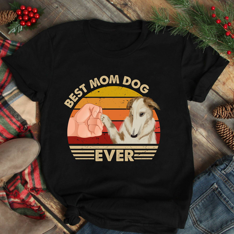 Maglietta a maniche corte con motivo stampato per la festa della mamma estiva da donna, con cane che fa un alto cinque_voghion.com