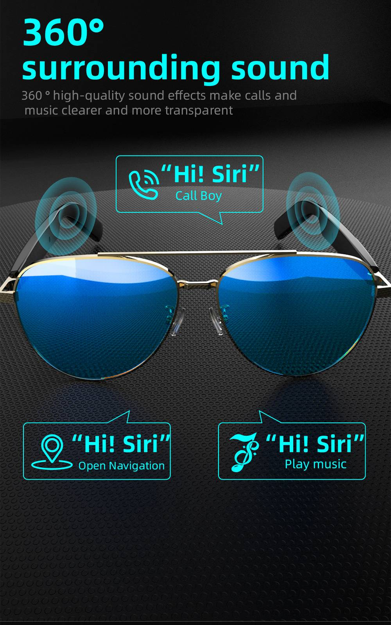 Occhiali audio Bluetooth per uomo e donna, occhiali da sole intelligenti con altoparlanti e microfoni, musica open-ear, chiamate in vivavoce, volume regolabile_voghion.com