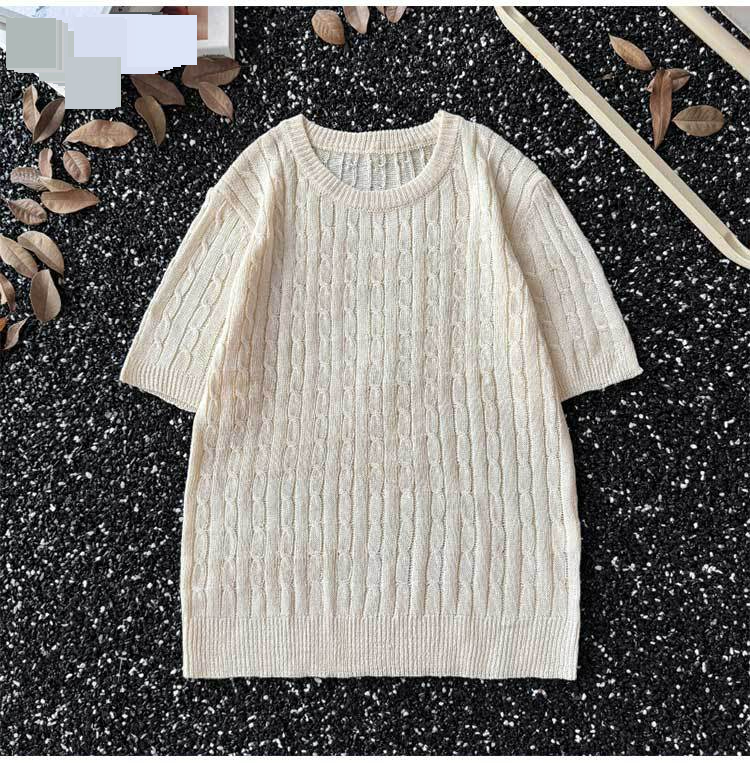 Summer Thin Jacquard Knitted Short Sleeved T Shirt Men's Round Neck Casual Trendy Retro Handsome Youth Breathable T Shirt_voghion.com