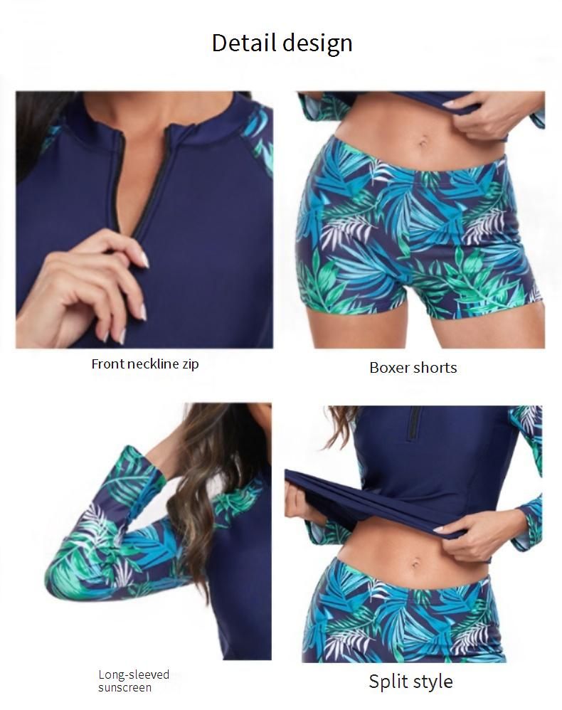 Long Sleeve Rash Guard & Swim Shorts Set - Sporty Surfing Swimsuit For Women (UPF 50+ Protection Quick-Dry & Sexy Print)_voghion.com