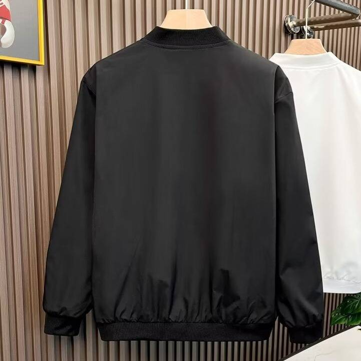 Men's Slim Fit Bomber Jacket - Streetwear Baseball Coat, Windproof Lightweight Zip-Up Jacket For Spring Fall, Black/White_voghion.com