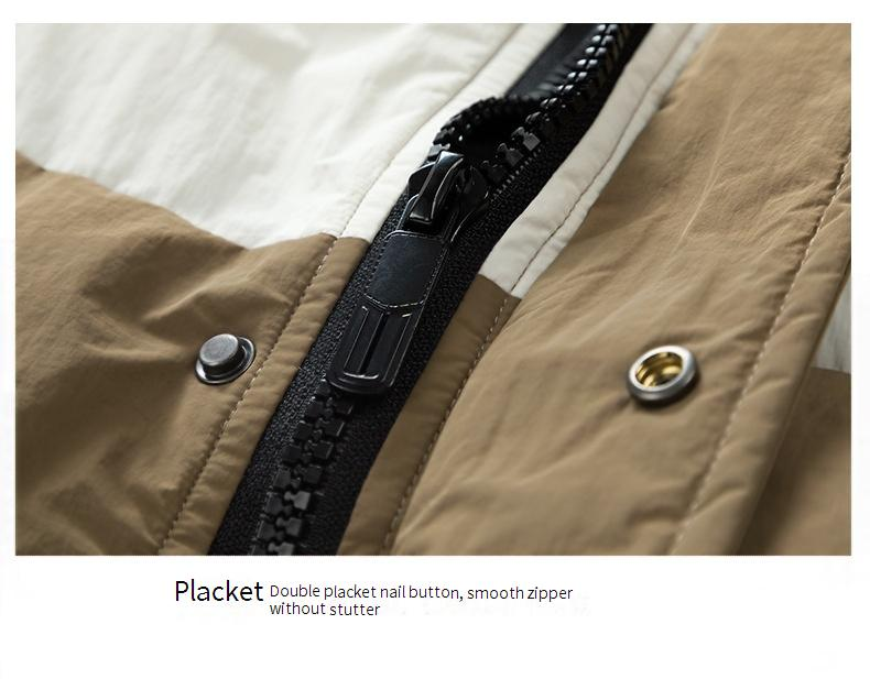 Gepolsterte Winterjacke für Herren mit Stehkragen, Farbblock-Design, dicker Polyesterfüllung, lockerer Passform, lässiger Streetwear-Mantel_voghion.com