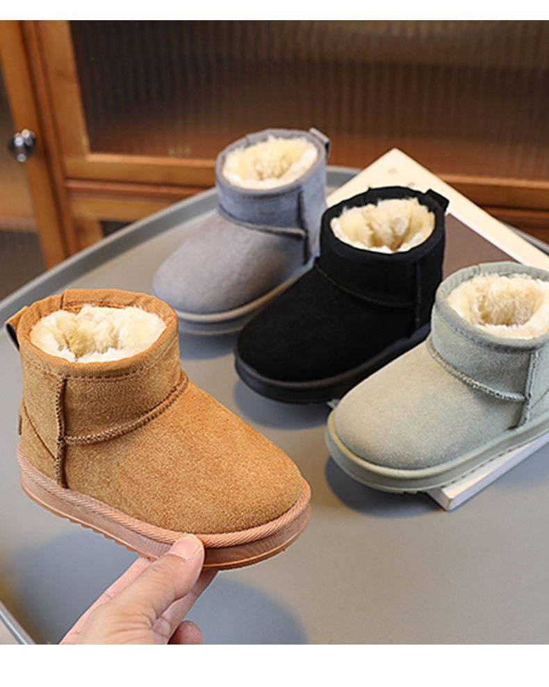 Stivali da neve invernali per bambini con fodera in pile - Stivali caldi con suola morbida per ragazzi e ragazze, stivali comodi e antiscivolo per bambini (nero/grigio/cachi)_voghion.com