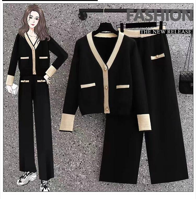 Büyük Beden Renk Bloklu Örgü Kazak ve Geniş Paça Pantolon Takımı - Kadınlar İçin Trend Günlük Kıyafetler Moda Trendleri_voghion.com
