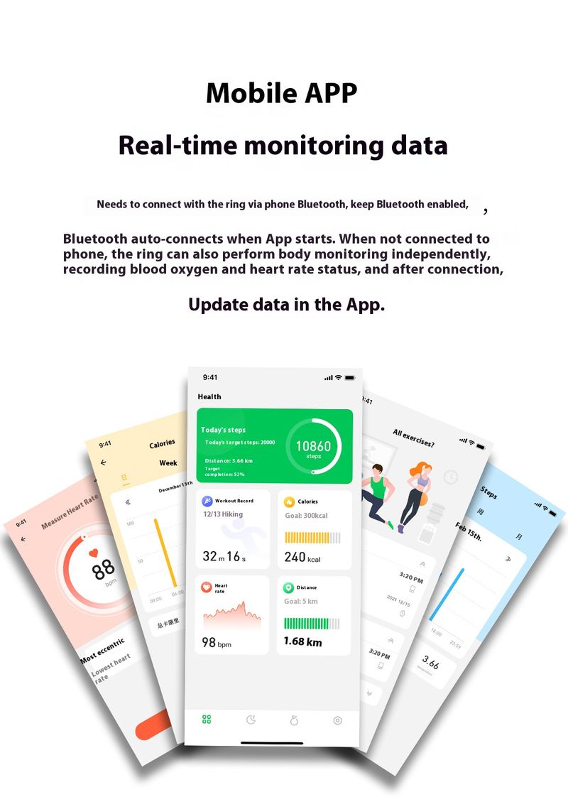 Smart Ring With Heart Rate, Blood Oxygen, Sleep Monitoring & Bluetooth Connectivity For Fitness & Gaming - Waterproof Health Tracker For Men & Women_voghion.com