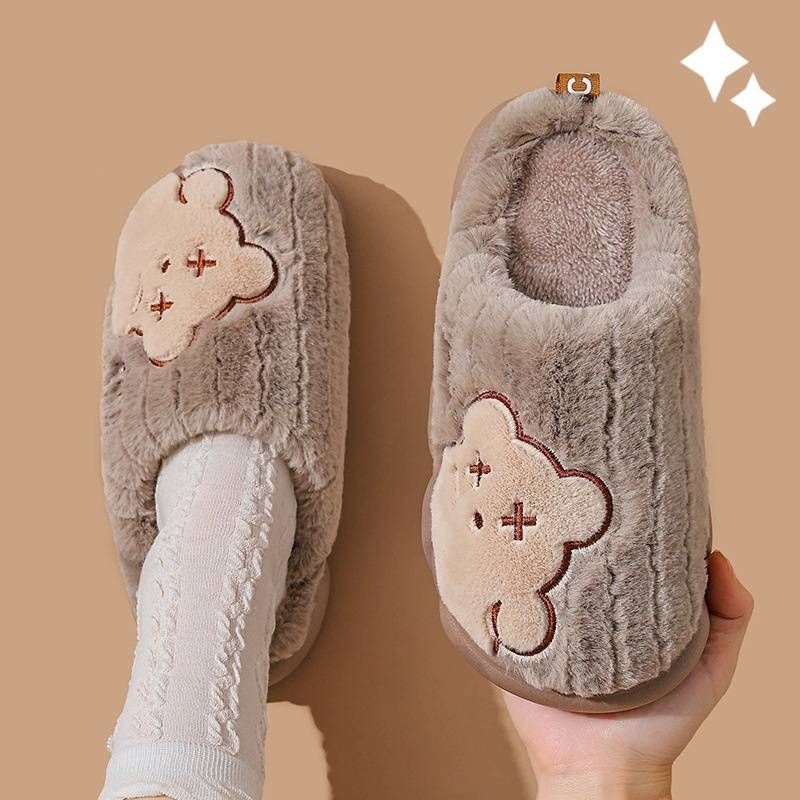 Ciabatte invernali unisex – Scarpe da interno con fodera in peluche e suola antiscivolo (disegno a forma di orso, apertura posteriore/chiusa, taglie dalla 24 alla 45)_voghion.com