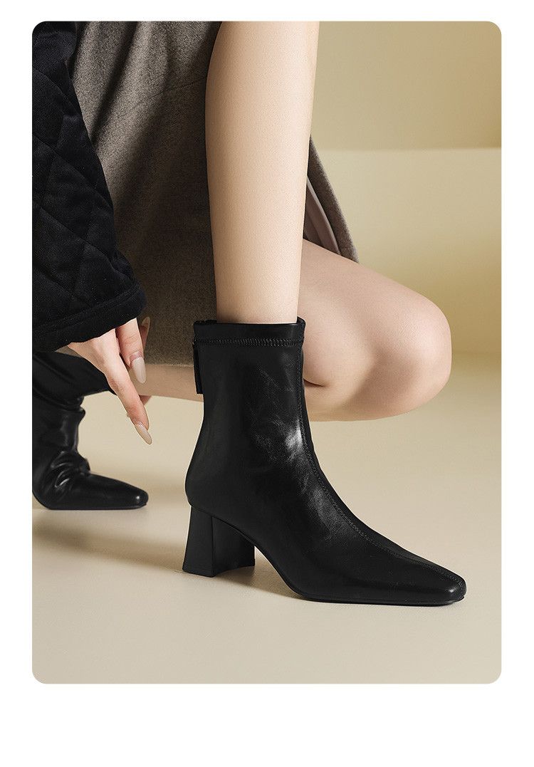 Cameido Women's Short Boots Chunky Heel Mid Heel Fashion Boots Slim Boots Versatile Plain Style Autumn Winter Boots_voghion.com