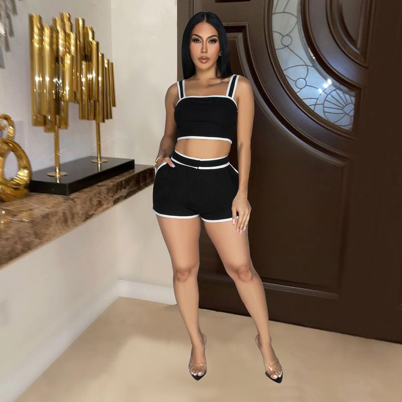 Abbigliamento da donna Pantaloncini con bretelle tinta unita Set da due pezzi da donna_voghion.com