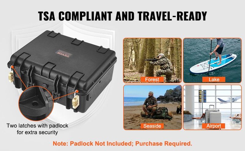 VEVOR Hard Pistol Cases With Pre-cut PU Foam, Waterproof & Dustproof Hard Gun Case For 1 Pistol, 18.9×16.3×8.5 In Lockable Pistol Case, Black_voghion.com