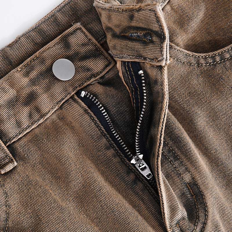 K23PT003 Pantaloni casual in denim da tasca a vita alta con bottoni casual a tinta unita estivi da donna_voghion.com