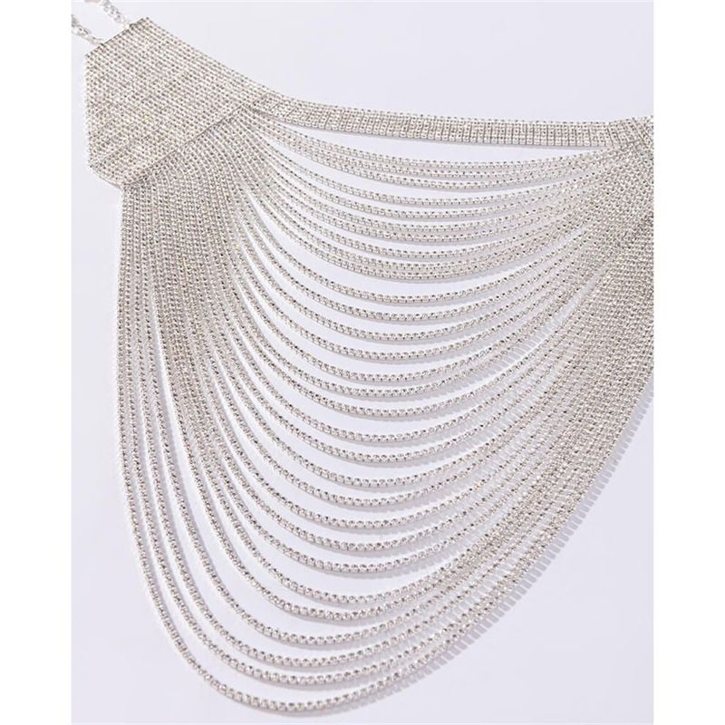 Exaggerated design alloy diamond studded rhinestone multi-layer tassel necklace for women's fashion trend and_voghion.com