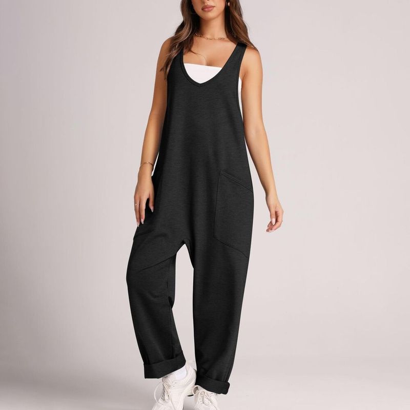 Sommer-Jumpsuit aus Baumwolle für Damen – Ärmelloser Overall mit Taschen, lässiger, lockerer Schnitt | Streetwear-Mode | Leicht und atmungsaktiv_voghion.com