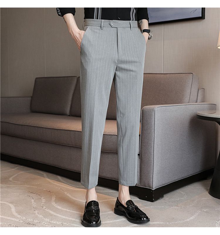 Summer main promotion of thin casual striped micro-elastic comfortable nine-point men's slim-fitting pants_voghion.com