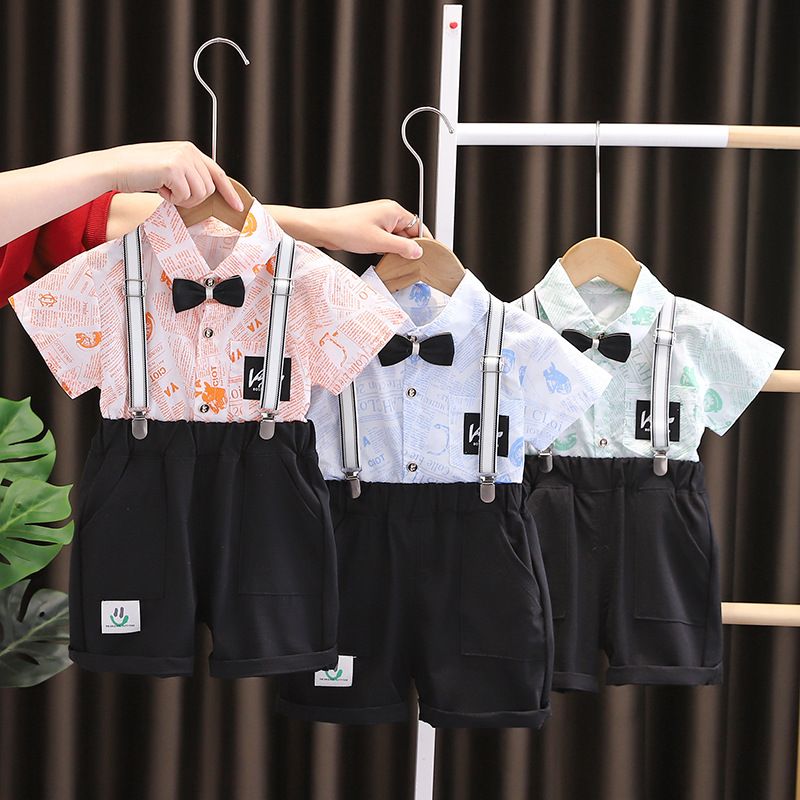 Jungen Neue Hemd Kurzarm Zwei stück Baby 0-4 Jahre Alt Schulter Shorts Set 2_voghion.com