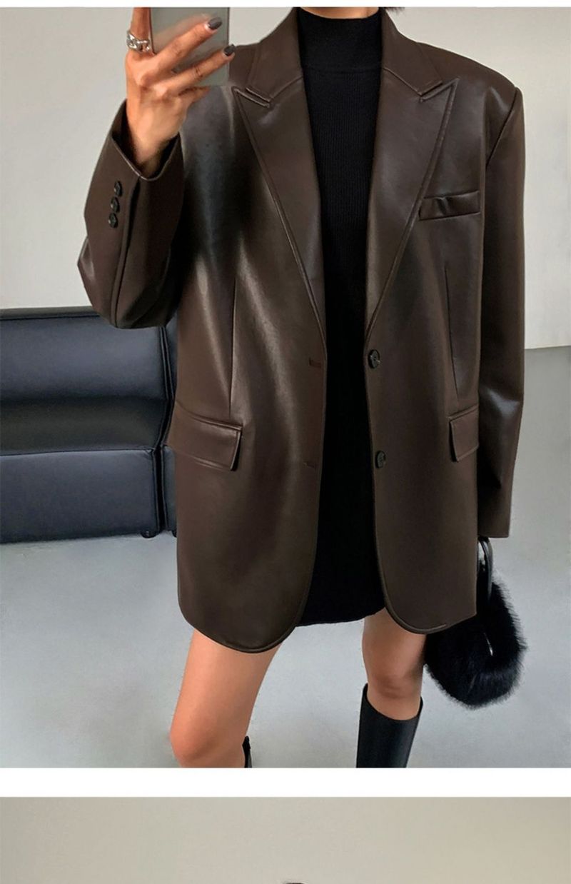 Abito da donna in pelle PU sciolto di alta qualità primavera e autunno nuovo stile_voghion.com