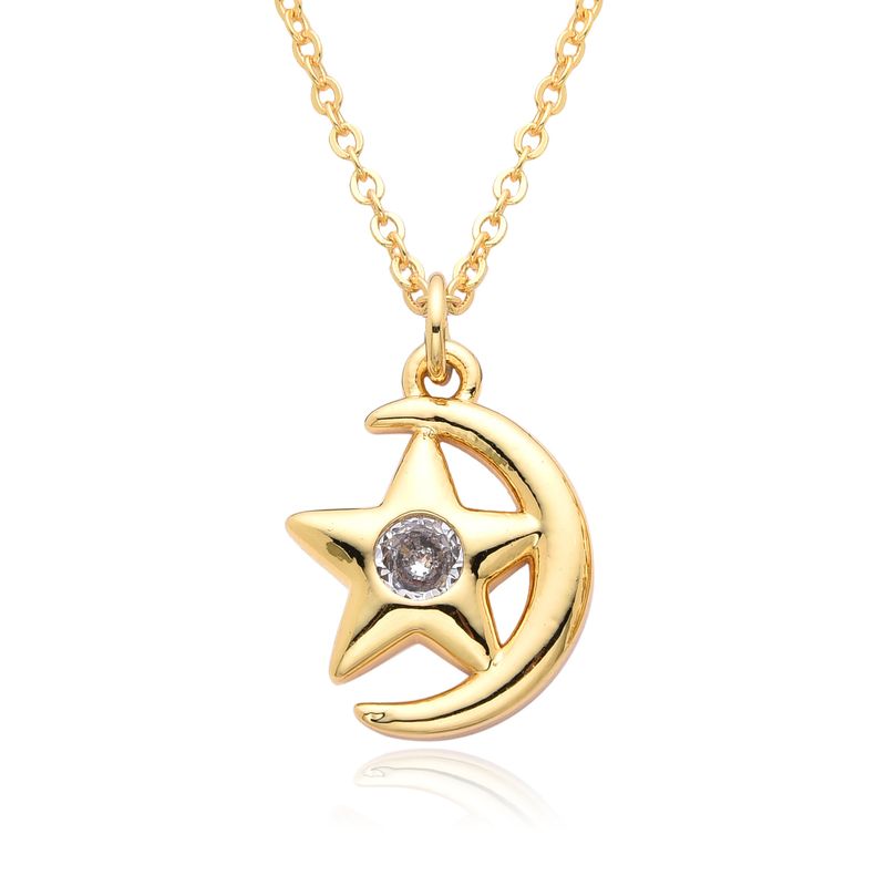 Women’s Jewelry Set Fashion Electroplated Brass Moon And Star Necklace Bohemian Zircon Niche Micro Inlaid Cast Clavicle Necklace_voghion.com