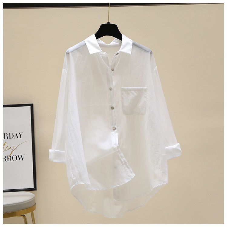 Camisa de manga larga fina y versátil para mujer, de algodón y lino, con protección solar y diseño elegante._voghion.com