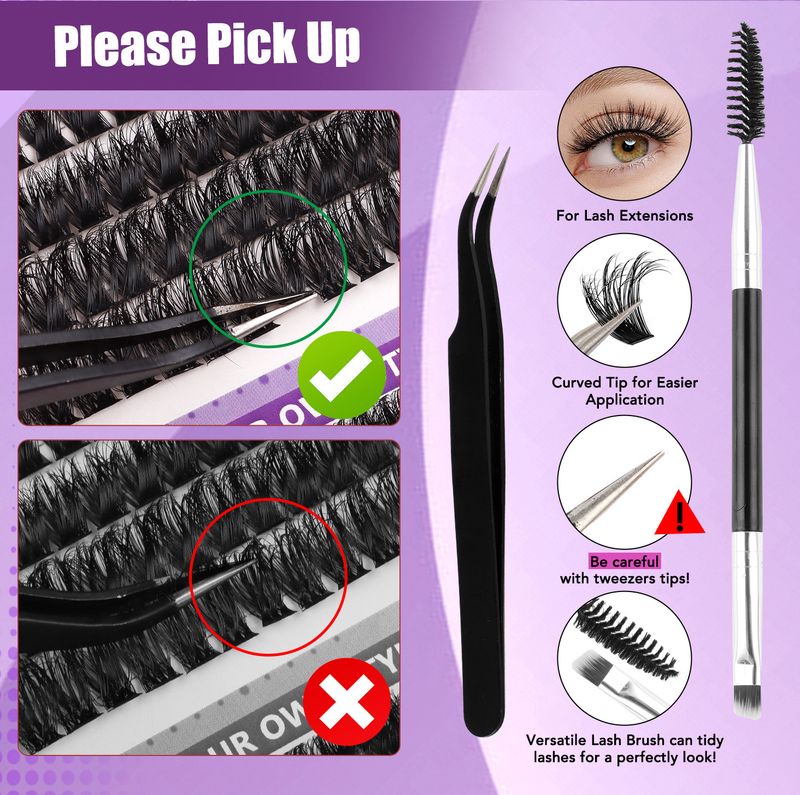 False Eyelashes Diy False Eyelash Extension Kit Single Cluster 10 16mm Length Mixed Eyelashes_voghion.com