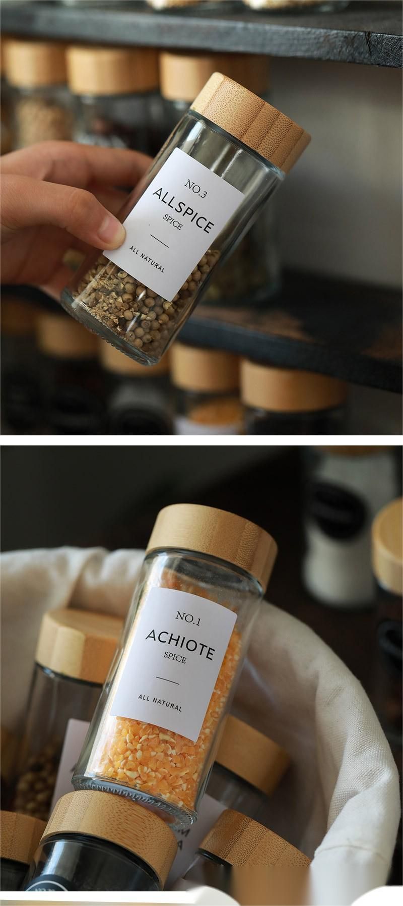 barattolo di vetro rotondo per condimenti con coperchio in bambù bottiglia di condimento barattolo di conservazione per condimenti da cucina bottiglia di condimento semplice e moderna_voghion.com