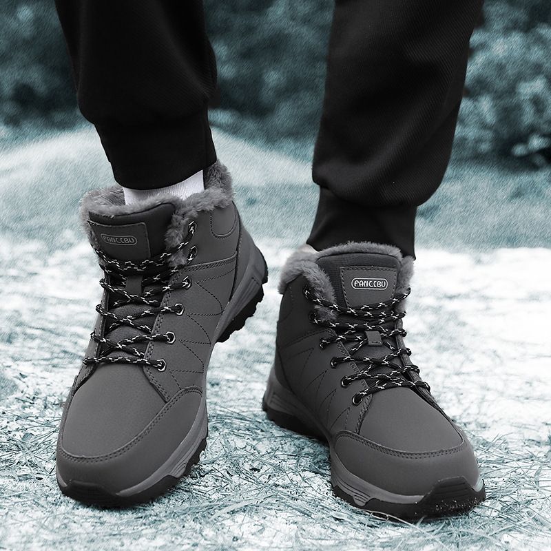 Stivali da neve invernali da uomo con scarpe in caldo cotone morbido, scarpe da trekking all'aperto antivento con lacci resistenti all'usura per_voghion.com