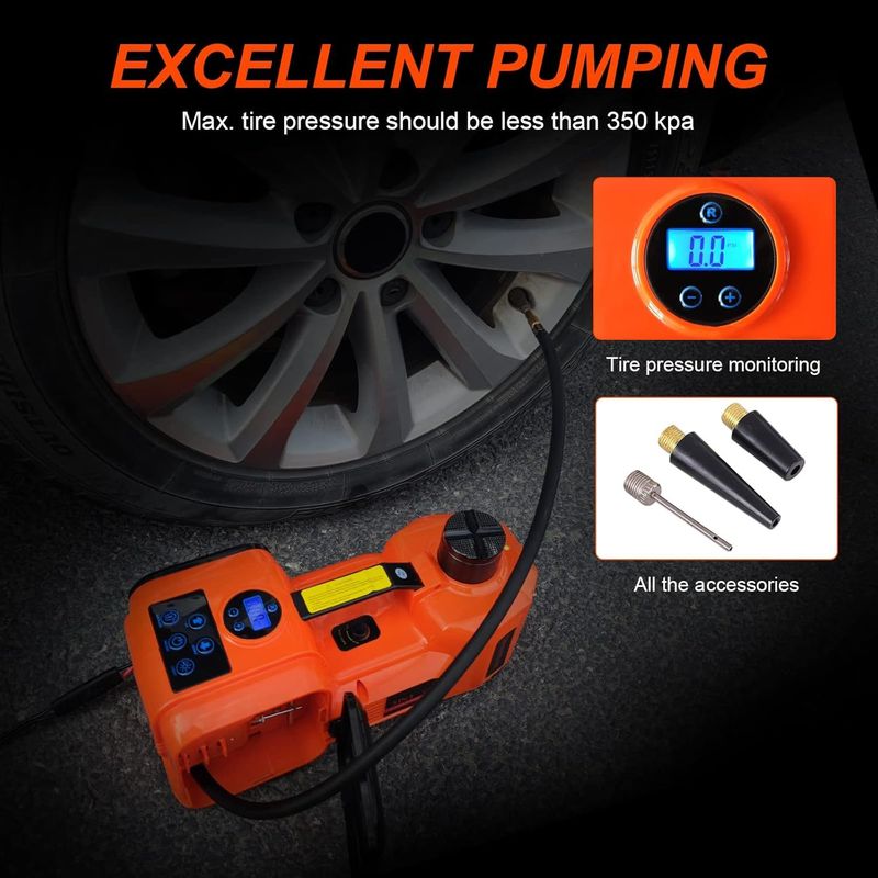 LCD Display Electric Car Jack, 5 Ton LBS Hydraulic Jack With Electric Impact Wrench, Portable Car Lift With Built-in Inflatable Pump, And LED Light For SUV MPV Sedan Truck Change Tires Garage Repair_voghion.com