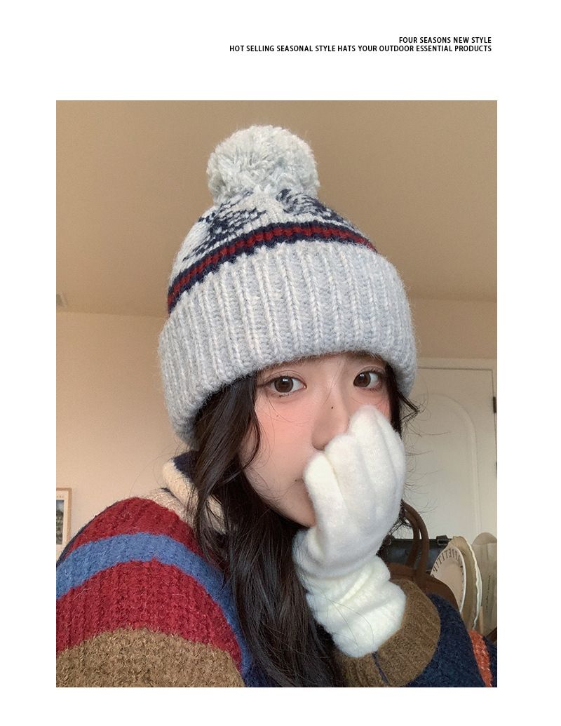 Gorro navideño rojo de lana para niños, ideal para el invierno. Grueso, cálido y con protección para las orejas. Perfecto para parejas, estudiantes y personas que buscan un gorro de punto resistente al frío._voghion.com