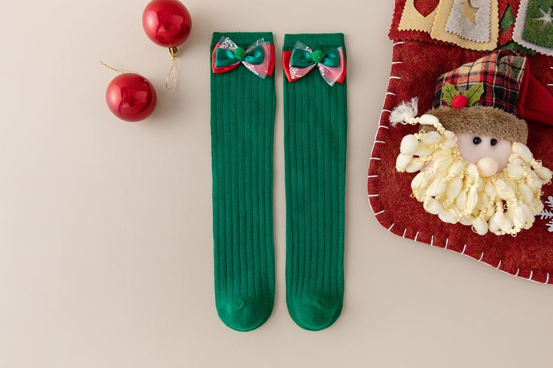 Calcetines para niños Otoño e invierno Calcetines con lazo rojo Calcetines de algodón rojos para niñas Calcetines navideños_voghion.com