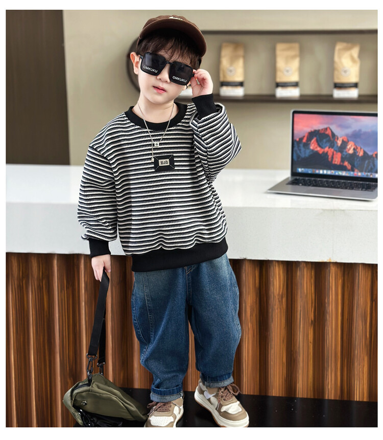 Streifen 2023 Frühling und Herbst Neue Kinder Hübsche Casual Zwei Stück Set für Jungen mit Western Stil Lange_voghion.com