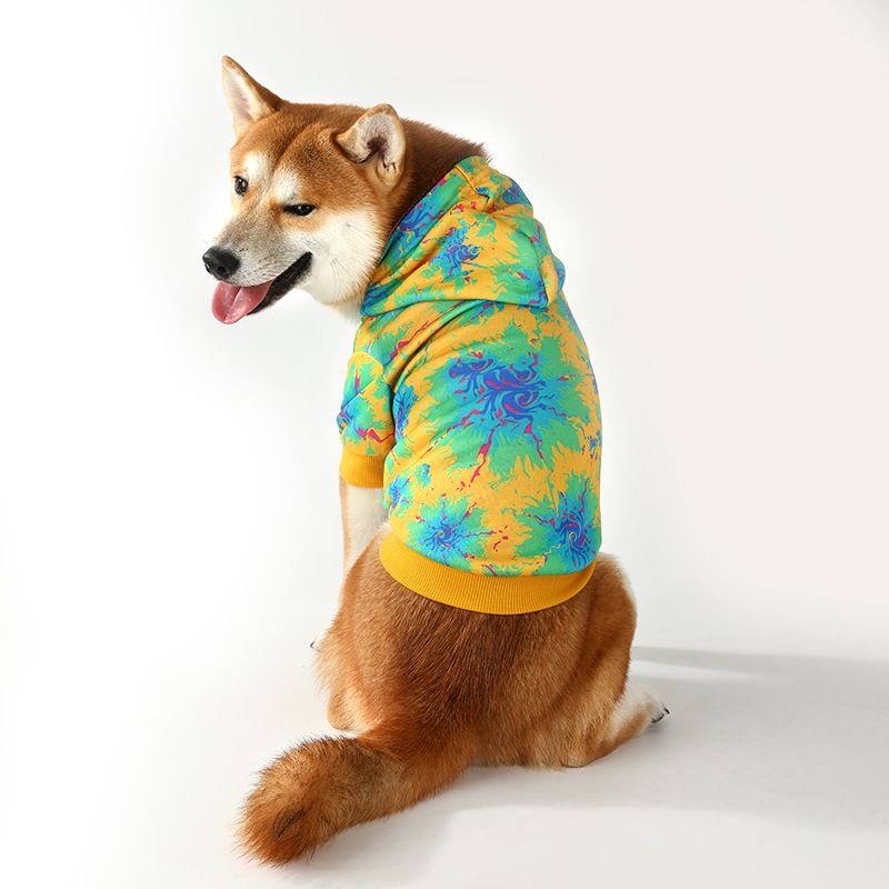 2025 New Pet Clothes Fleece-Lined Hooded Tie-Dye Dog Sweatshirt For Medium And Large Dogs_voghion.com