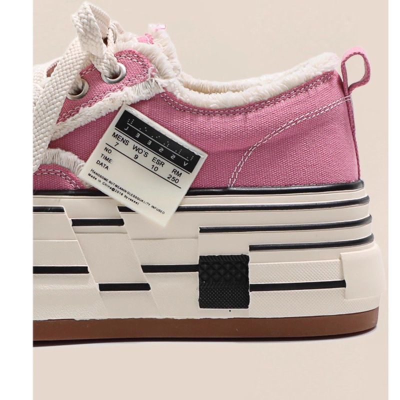 Thick-soled, Lace-up, Multi-functional Canvas Shoes, New For 2025, Round-toe Sneakers._voghion.com