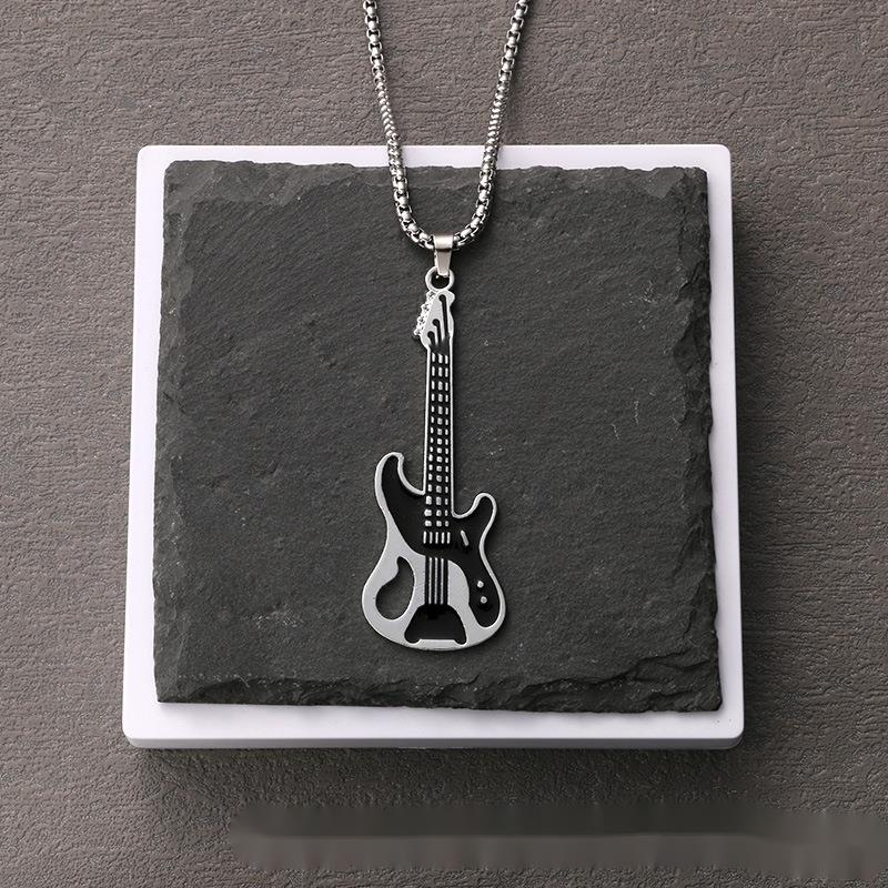 Hip Hop Musik Gitarre Halskette Straße Persönlichkeit Bounce Ti Stahl Pullover Kette Anhänger Schmuck Trend_voghion.com