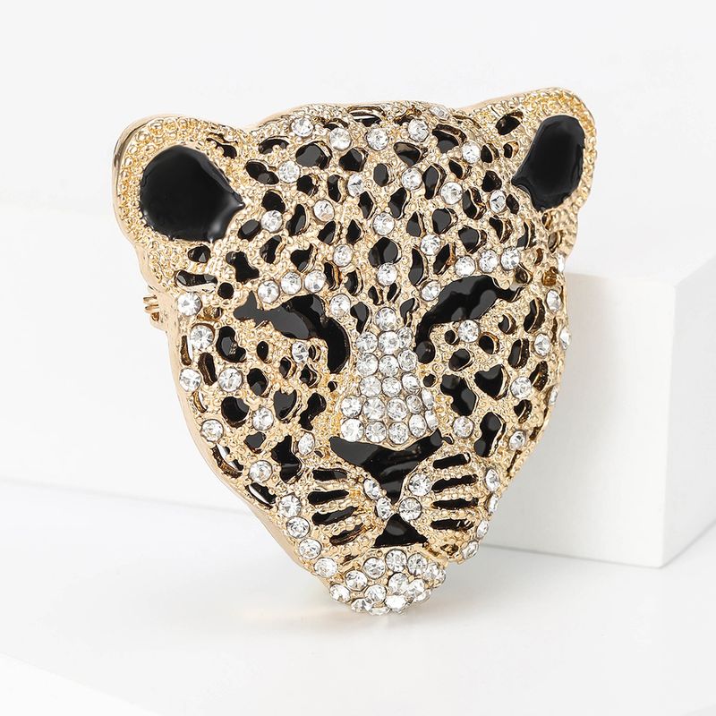 Fashion Rhinestone Leopard Head Alloy Accessory Versatile Animal Pin Brooch_voghion.com