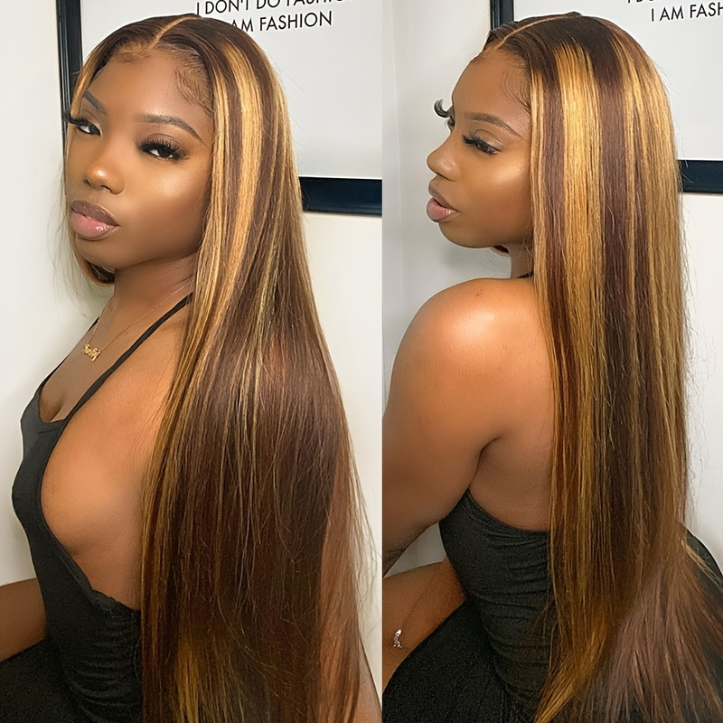 Capelli brasiliani con densità del 180% 13 * 4 parrucca anteriore in pizzo per capelli lisci copricapo P4 / 27 colore indossato moda naturale adatto per l'uso quotidiano da parte delle donne_voghion.com