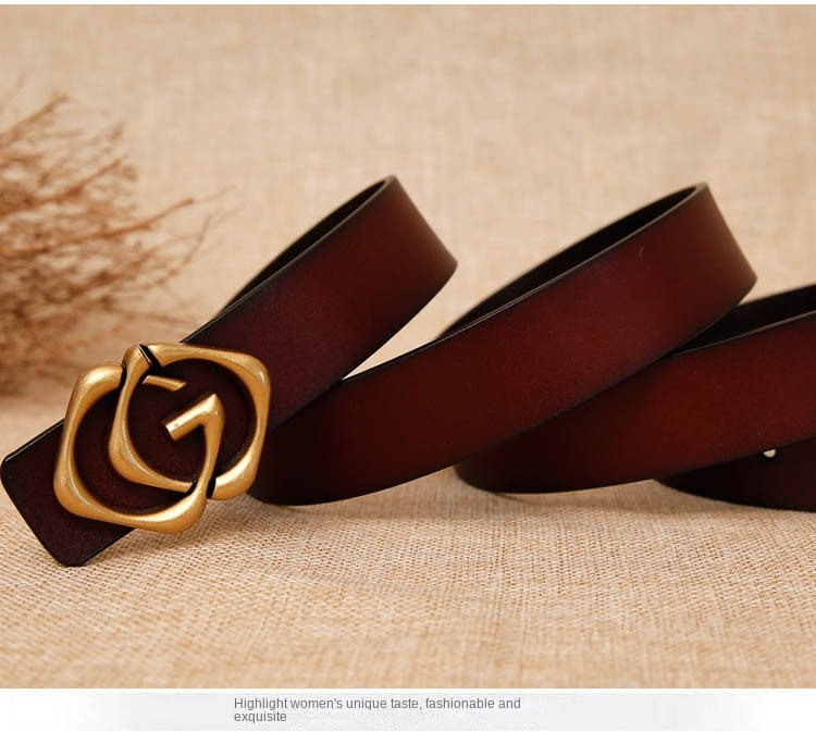 Moderna govs ādas dāvanu kastīte ar dubultu G sprādzi, dāmām, vienkārša, dāsna, grezna biznesa ādas josta sievietēm_voghion.com