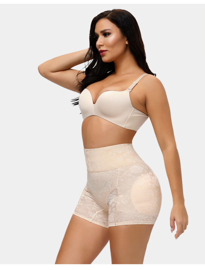 Kanten boxershort met hoge taille, bilborst, heupen, vulling, Booty Booster, Boob Booster, geïntegreerd sponskussen, nepbillen, heupverhogende broek_voghion.com