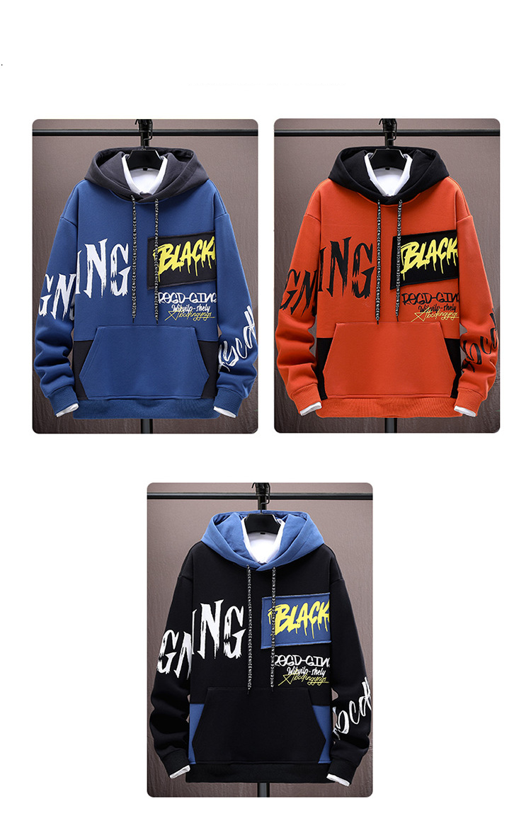 Autumn and winter youth sports suit men's 2023 Korean version junior and high school students velvet thickened hooded sweatshirt_voghion.com