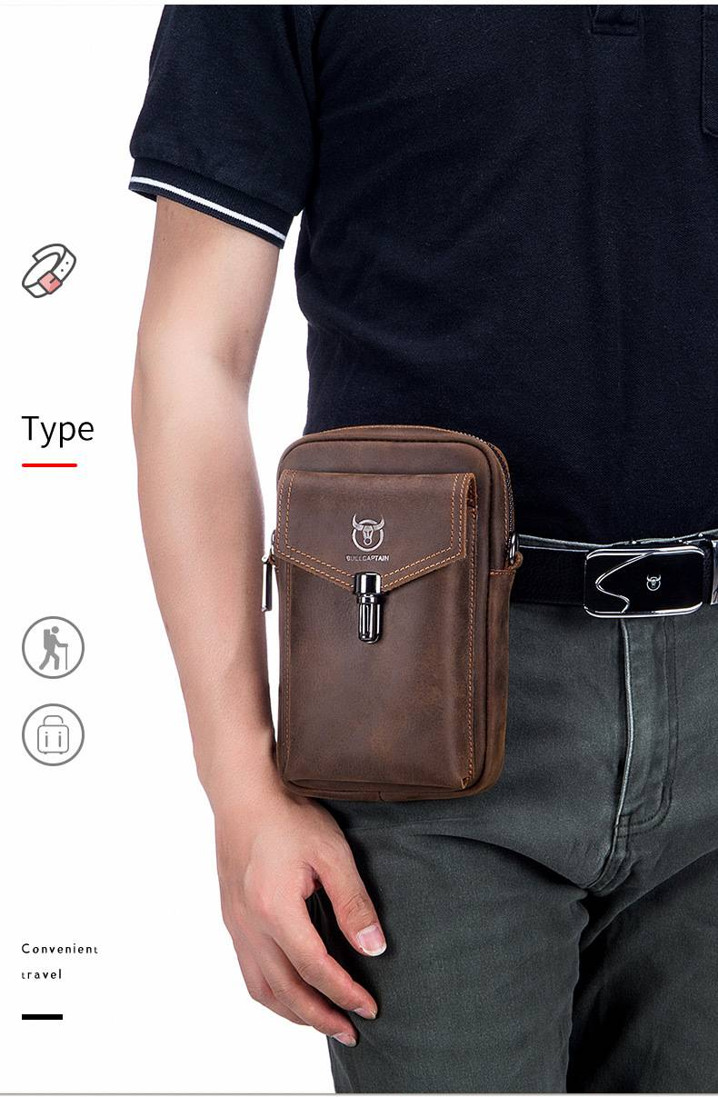 Captain Niu Lederwaren Retro Crazy Horse Leder Handy Gürteltasche Herren Echtleder Rindsleder Gürtel Umhängetasche Kleine Hängetasche_voghion.com